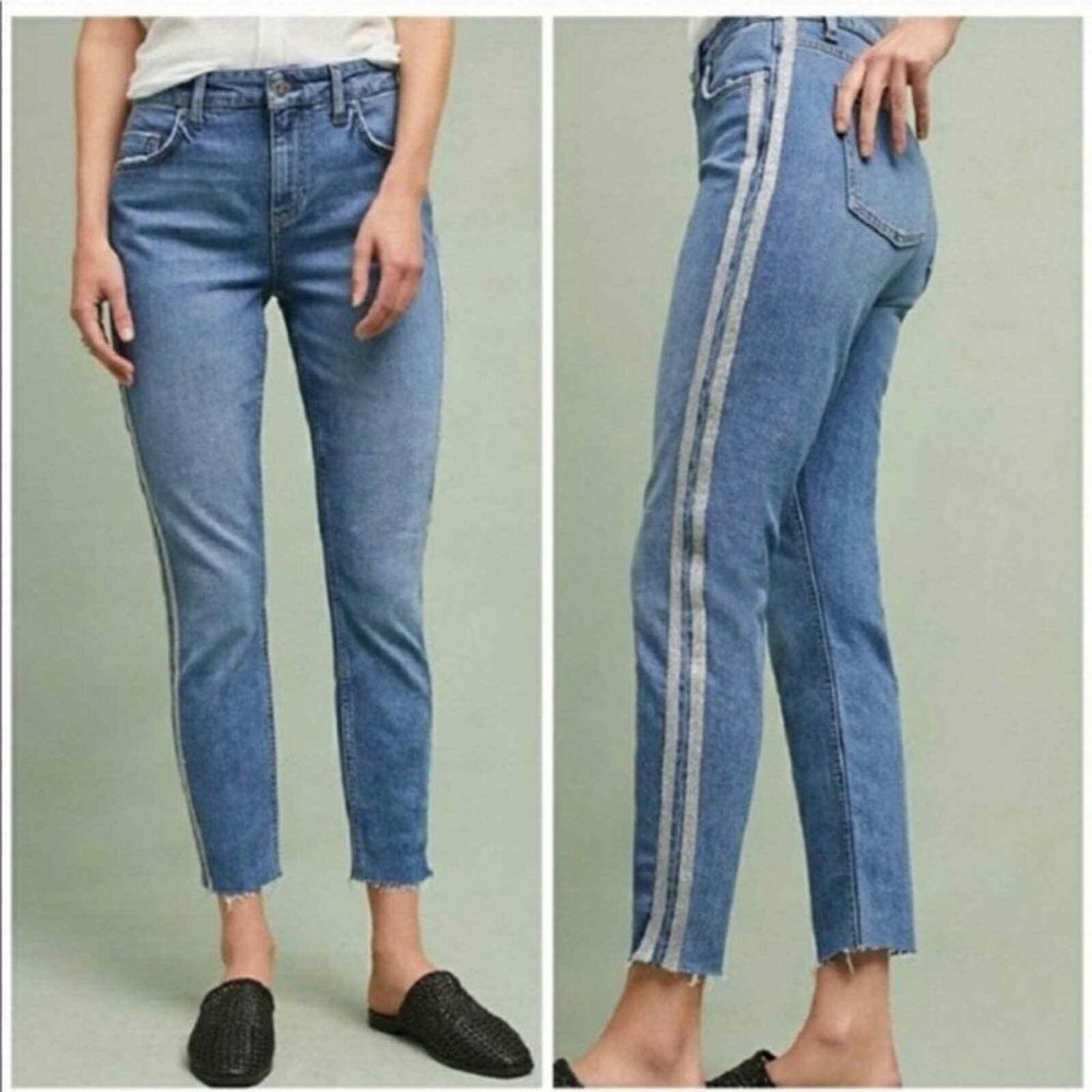 Pilcro & The Letterpress Skinny Fray Leg Jeans Side Shimmer Stripes Size 27